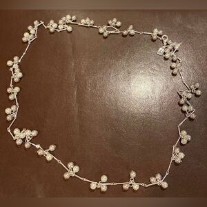 Silver Necklace - bar link, studded with pearls